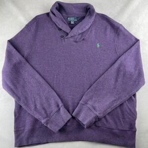 VTG Polo Ralph Lauren Sweatshirt Men XXLT Purple Green Shawl Collar Pullover Y2K